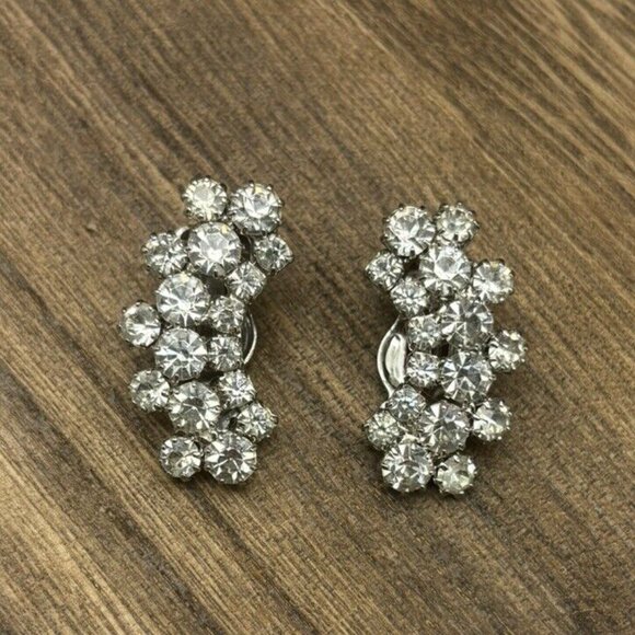 Vintage Weiss Stamped Clip-On Stunning Rhinestone Earrings 1.5" 1950’s - Picture 4 of 5